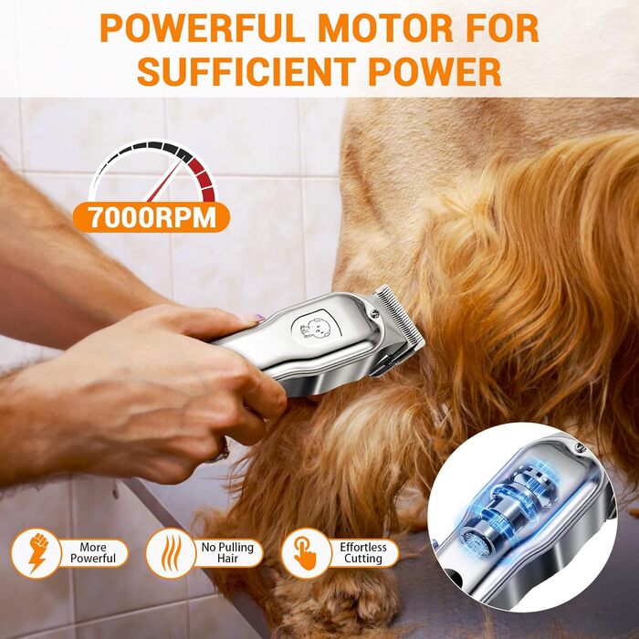 Машинка для стрижки собак і котів, професійна, з 4 насадками, потужний мотор, для тіла, обличчя, вух, лап (срібна)
