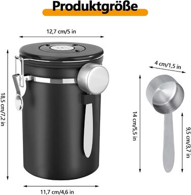 Герметична кавова банка з нержавіючої сталі, 1,8 л. З мірною ложкою та індикатором дати. Для кави, чаю, горіхів, какао. Зберігає свіжість надовго. Білий (Чорний) колір