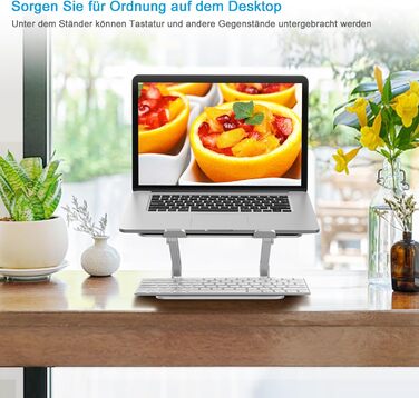 Adjustable Aluminum Laptop Stand - Ventilated Laptop Holder for 10-17 Inch Laptops, MacBooks, Dell, HP, Samsung, Acer - Silver