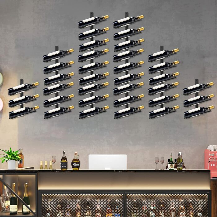 Wine Rack Bottle Rack for 6 Bottles, Metal Wine Rack Hanging Wall Mount Wine Bottle Shelves, Wall Shelf Wine Storage Shelf for Kitchen Dining Room Bar (6 Degree Tilt)