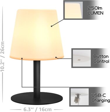 Акумуляторний LED настільний світильник Malux з димером, теплий/холодний білий (3000K/7500K), водонепроникний IP44 для дому та саду