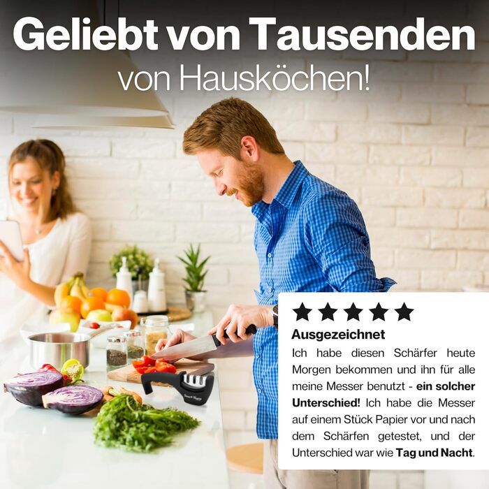 Точилка для ножів Lantana Smart Sharp - професійний набір для заточування кухонних ножів. 3 ступені (кераміка, вольфрам карбід, діамант), ергономічний дизайн, чорний та хром.