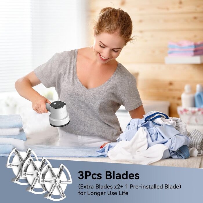 Електричний видалення ворсу з LED-дисплеєм - 6 лез з нержавіючої сталі, 3 швидкості, USB-зарядка. Підходить для одягу, пледів, диванів та постільної білизни (білий)