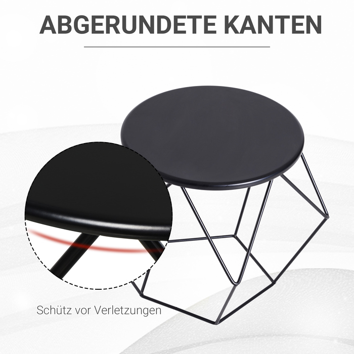 HOMCOM Round Coffee Table with Storage Side Table & Nesting Table Metal Basket Design 51x51x44 cm for Living Room & Bedroom
