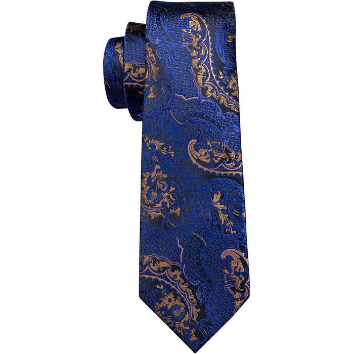 Шовкова краватка з візерунком пейслі Barry.Wang, комплект з 3 предметів: краватка, кишеньковий хустинка, затискач для краватки. Синій, для урочистих подій та весілля