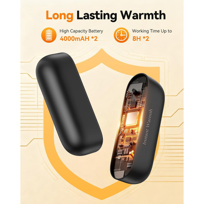 Електричний грієчка для рук 2-в-1 магнітний, 8000 mAh, 3 режими до 60°C, миттєвий нагрів, Dual USB-C, для активного відпочинку, подарунок, Raynauds, чорний
