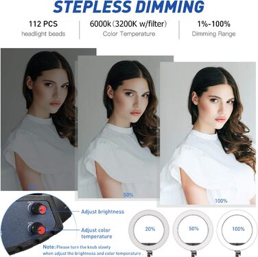 LED кільцева лампа CXYP 18 дюймів зі штативом, диммер, пульт дистанційного керування, для YouTube, TikTok, фото/відео, селфі, макіяж, Live-Stream, сумісна зі смартфонами