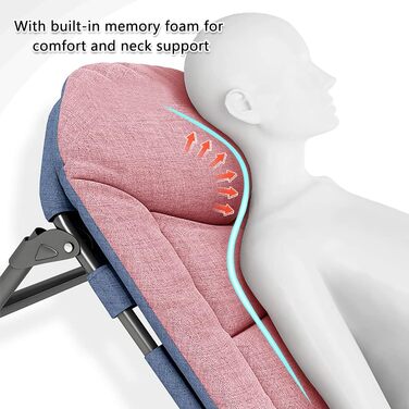 Розкладне ліжко для кемпінгу XXL - широке кемпінгове ліжко, легке, регульована спинка, для відпочинку на природі та вдома (рожеве)