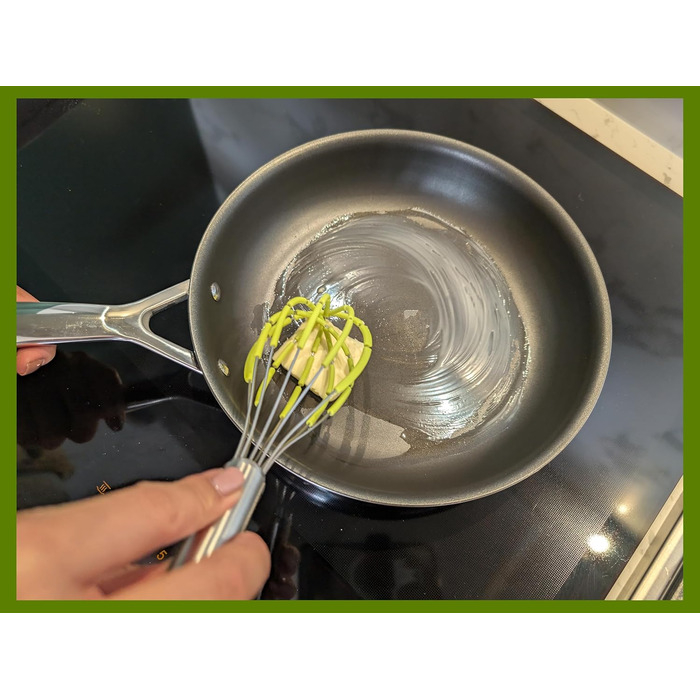 Силіконовий вінчик для збивання з лопатками, нержавіюча сталь 18/10, з антипригарним покриттям, безпечний для сковороди, ергономічна ручка, ідеальний для змішування, збивання та перемішування, 27,9 см (зелений)