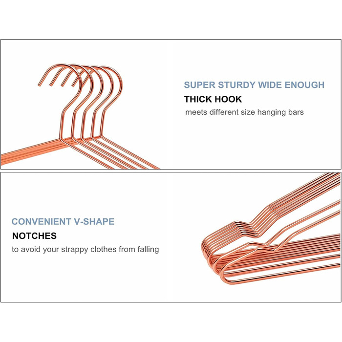 Amber Home 20-Piece 43cm Rose Gold Iron Clothes Hangers, Metal Rotguss (Red Cast Iron) Copper Clothes Hangers with Non-Slip Groove for Suit, T-Shirt, Shirt, Jacket, Dress, Pants, Robust and Durable