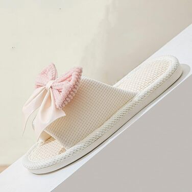 Тапочки жіночі домашні з льону, дихаючі, антиковзкі, з бантиком, м'які, відкриті, для дому, рожеві, 40/41 EU