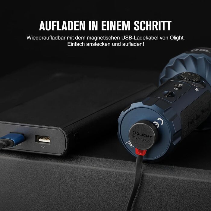 OLIGHT Marauder Mini LED ліхтар Super Hell 7000 Lumen, 600 метрів, акумуляторний, з прожектором та світловим потоком, 3 кольори LED, датчик відстані, для активного відпочинку (Темний синій)