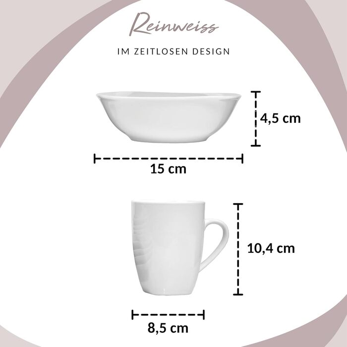 Набір посуду SÄNGER Bilgola, 16 предметів, білий, для 4 осіб. Посуд з порцеляни: тарілки, чашки, миски. Преміум-якість, квадратний дизайн.