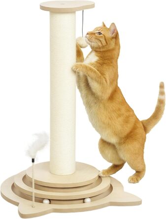 Котячий кігтетоп PawHut 4-в-1 з сизалю, 69 см, з іграшкою, для дому, дуб, 45 x 45 x 69 см