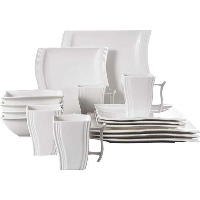 MALACASA Flora Marble Porcelain Dinnerware Set - 30 Piece Service for 6 | Coffee Cups, Plates & Bowls