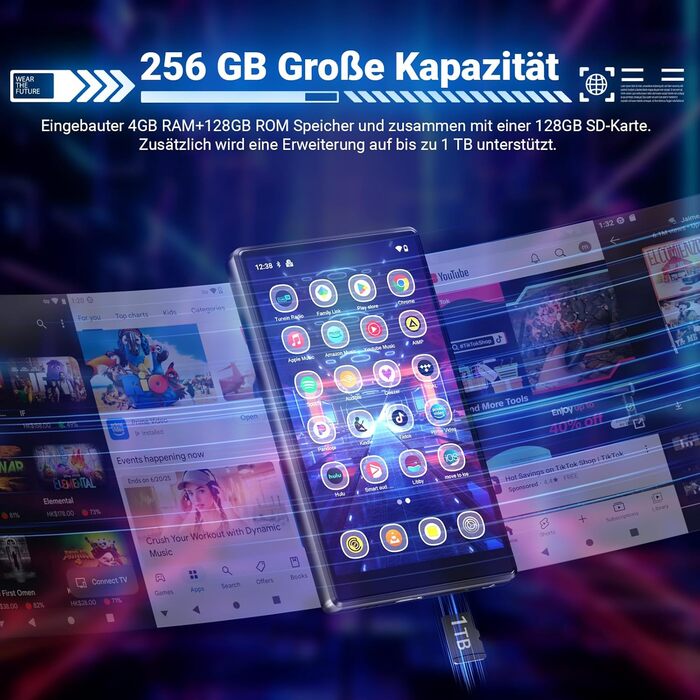 MP3 плеєр Mechen 256GB Bluetooth WiFi Android 13, 5.0