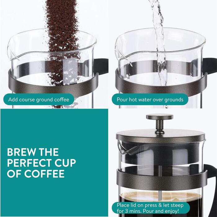 Френч-прес Navaris 1000 мл: кавоварка зі сталевим фільтром, для кави та чаю, коричнева