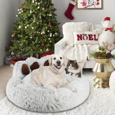 М'яке ліжко для собак та котів у вигляді лап ведмедя, 50 см. Легко миється, антиковзаюче, тепле місце для сну для маленьких та середніх собак/кішок/кроликів. Колір: сірий кавовий (діаметр 65 см, світло-сірий)