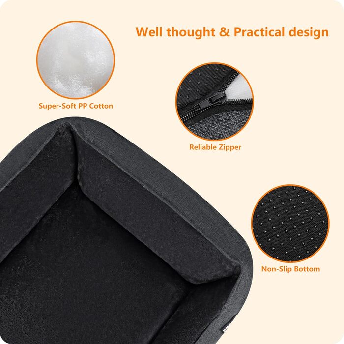 HMTOPE Dog Bed, Dog Sofa, Dog Cushion, Dog Basket, Detachable and Washable, Dark Grey, 110 x 86 x 26 cm