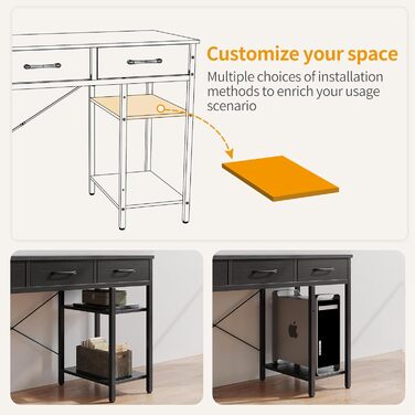CubiCubi 120x50cm Desk with 3 Drawers & 4 Shelves - Home Office, Computer & Gaming Desk - Black