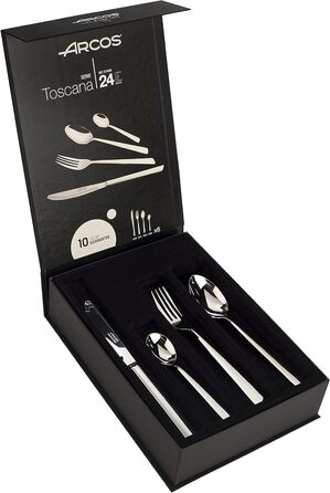 Arcos 572400 Tuscany Series - Gift Box Cutlery Set 24 Pieces (6 Knives + 12 Spoons + 6 Forks) - Monoblock Made from a Single Piece of Stainless Steel, Silver, Silver