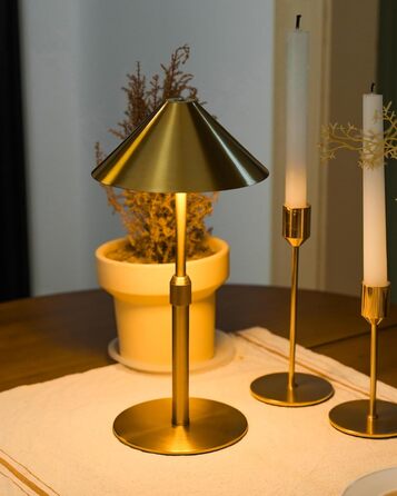 Нічник бездротовий акумуляторний Wiederaufladbare для вітальні, спальні, їдальні - Gold (латунь) з лампочкою, димуванням, сенсорним керуванням, 3-в-1