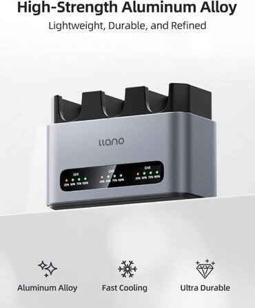 Зарядний пристрій LLANO 30W NP-FZ100 для камер Sony (A7III, A7IV, A6700, FX3, FX30, A9, A7C, A7CII, A7RV, A7RIII, A6600, ZV-E1, ZV-E10II, A1, FX2) з USB-C та LED дисплеєм, алюмінієвий корпус