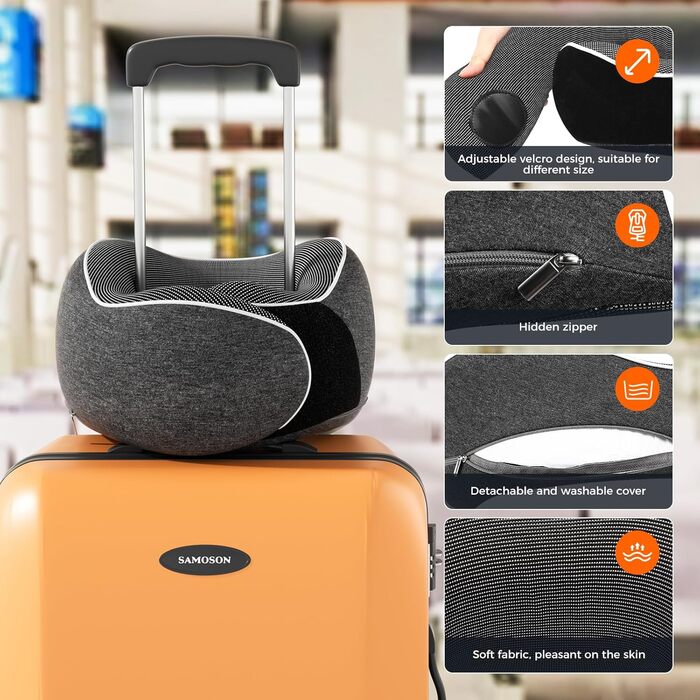 Подушка для шиї у подорожах: Memory Foam, регульована, з навушниками та маскою для сну (темно-сірий)