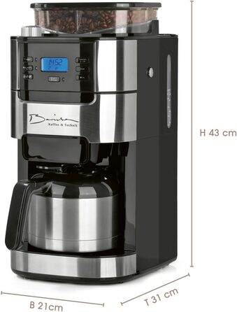 Кавомашина Barista Filterkaffeemaschine з регульованим млинком та термокружка | Функція підігріву, таймер 24 год та перманентний фільтр | Для 10 чашок кави | Кавомашина для зерен та меленої кави [Нержавіюча сталь] 5) Нержавіюча сталь - термокружка - з мли