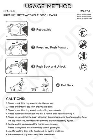 Рулетка для собак CFMOUR, 5 м, до 20 кг, червона, міцна, висувна, для собак маленьких та середніх порід, з нейлоновою стрічкою, стопорним механізмом та замком, бонус - кликер для дресирування