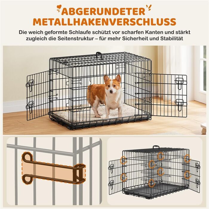 Клітка для собак Yaheetech 90x56x63 см, розкладний вольєр з перегородкою, 2 двері, висувна піддон, чорна, для дому та транспортування