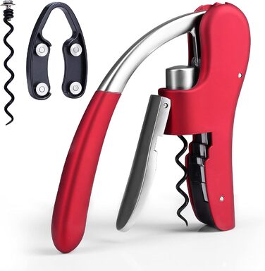 Drincarier Professional Bottle Opener, Zinc Alloy, with Lever, Corkscrew, with Foil Cutter, Waiter Knife/Bunny, Red