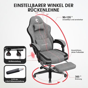 Крісло геймерське Douxlife з масажем, розширене сидіння, ергономічне, для офісу та дому, 158 кг, сірий (світло-сірий)