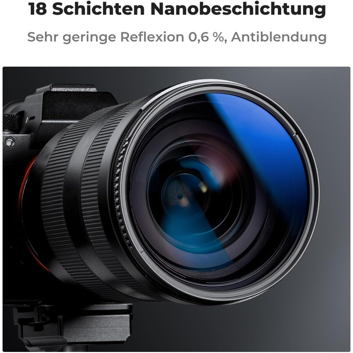 Поляризаційний фільтр K&F Concept 58mm CPL з багатошаровим покриттям для об'єктивів фото- та відеокамер, стрічка для фіксації кришки об'єктива, універсальна кришка об'єктива (Nano-Klear)