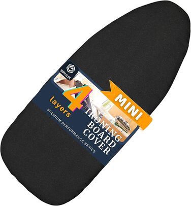 Smart Ironing Board Cover and Pad - Standard Size, fits small mini-boards, easy placement, extra thick padding, elastic cord, heat-reflective (black, 31.8 x 76.2 / 12.5