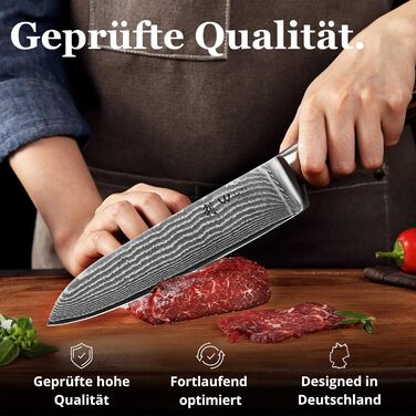 Набір кухонних ножів Wakoli EDIB Damast VG10 (3 шт.) в дерев'яній подарунковій коробці - гострі, ергономічні, з ручками Pakkawood