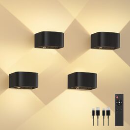 Настінні світильники FULEN з датчиком руху, 4 шт. – LED, 3 кольори, дистанційне керування, регулювання яскравості, чорний