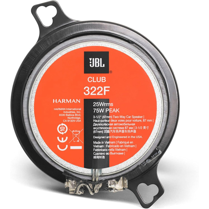 Автомобільна акустика JBL Club 322F 2-смугова, 75 Вт, 87 мм, чорна, Harman Kardon