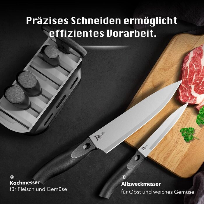Набір ножів кухарських 7 предметів з бруском, кухонний набір ножів, ніж, ножиці, брусок для нарізки м'яса/овочів/фруктів, для нарізки, кубиків, шинкування (срібний)