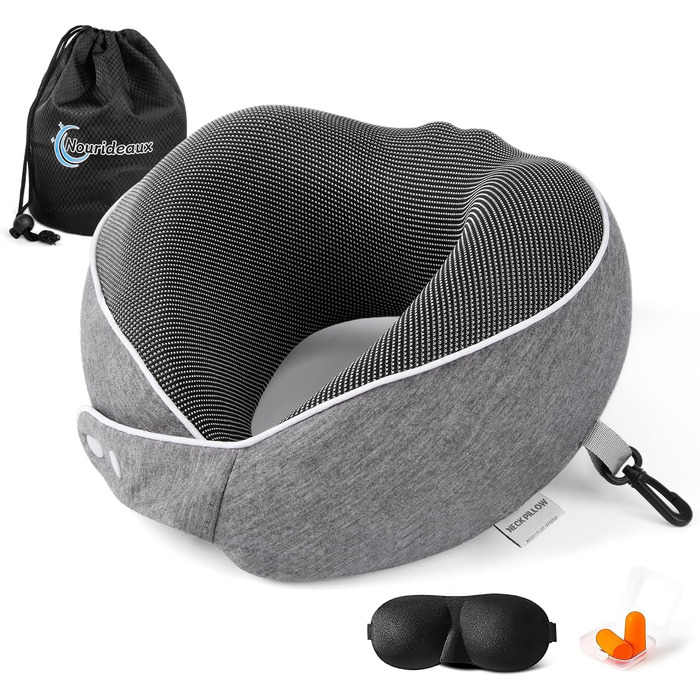 Подушка для шиї темно-сіра для подорожей: подушка-білочка, авто, літак, комплект для подорожей
