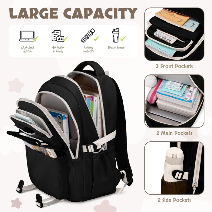 Набір шкільних рюкзаків для дівчаток Lässig: 3 шт. (рюкзак, ланчбокс, пенал) для 2-5 класів. Чорний шкільний рюкзак для підлітків та дітей.