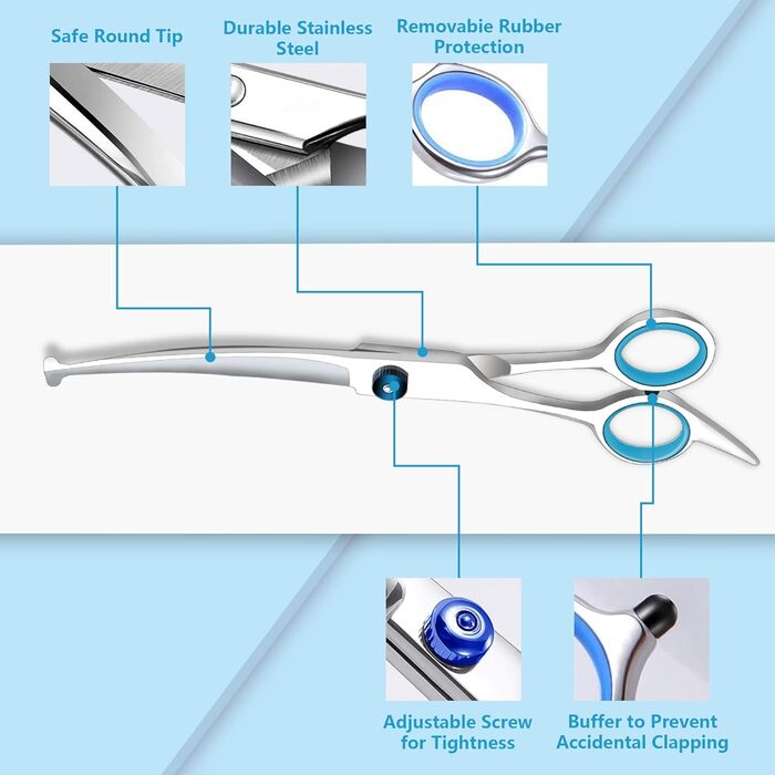 Професійні ножиці для грумінгу собак та котів: титанові, з округлими безпечними кінцями, розріджуючі та прямі ножиці з гребінцем (чорний)