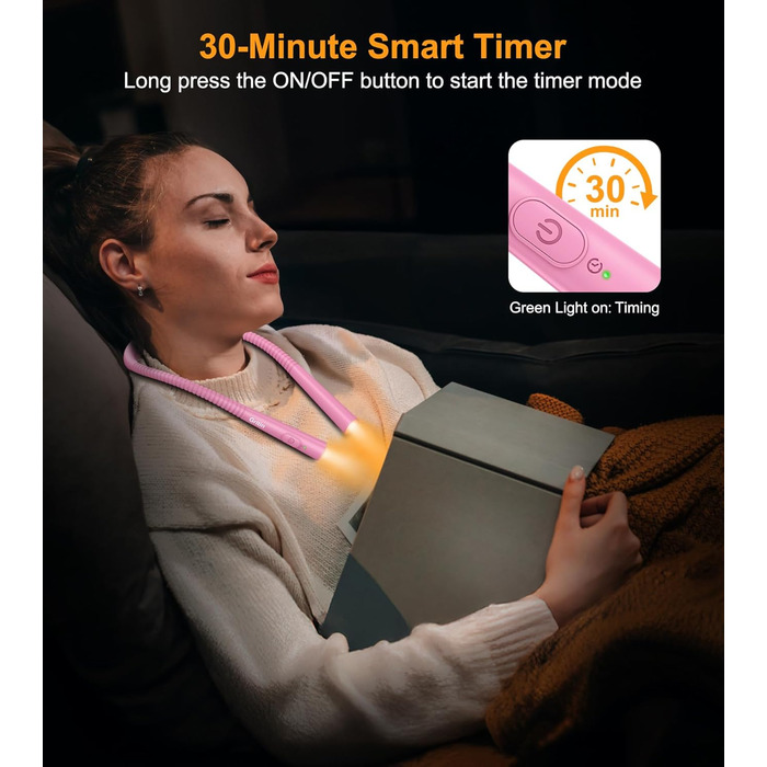 Настільна лампа Gritin для читання, гнучкий регульований світильник з 4 кольорами та 5 рівнями яскравості, регулювання інтенсивності, захист очей, акумулятор 80 годин, ергономічна лампа для читання в ліжку, рукоділля (рожевий)