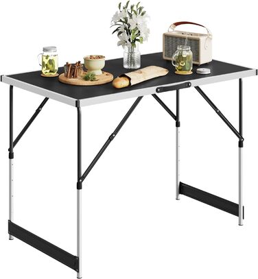 Стіл для кемпінгу та відпочинку Woltu: розкладний, регульований, 100x60 см, алюміній та MDF (Чорний)
