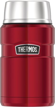 Thermos STAINLESS KING FOOD JAR 0.71L, Cranberry Red. Stainless steel food container, 14 hours hot / 24 hours cold, absolutely leak-proof for soup, muesli, stew. Large food Thermos container, dishwasher safe, 710 ml (no spoon included). More content, Cranberry Red.