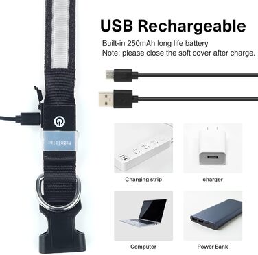 LED нашийник для собак, перезаряжається, вологостійкий, 7 кольорів, регульований, для малих та великих собак, 8 режимів, чорний, M (38-50 см)