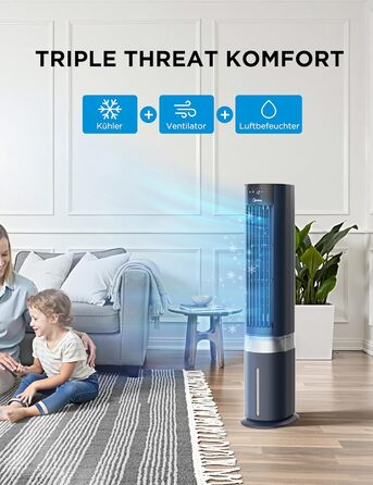 Мобільний охолоджувач повітря Midea Sensicool з 7л резервуаром для води | Без шлангів | 2000 м³/год, 6 швидкостей, сенсорне керування (Блакитний)