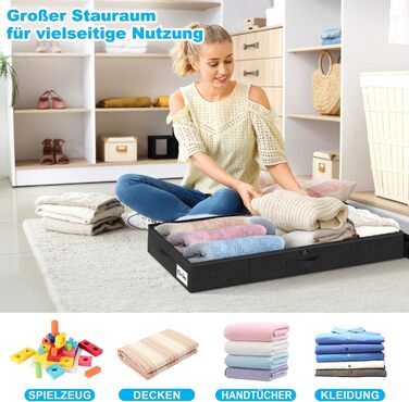 Коробки для зберігання під ліжко з кришкою, 12 см, 4 шт. Складані контейнери для одягу та постільної білизни, чорні