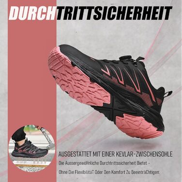 Черевики безпеки чоловічі/жіночі: зручні, дихаючі, з металевим носком. Ідеальні для будівництва, сільського господарства та промисловості. Підошва з антиковзанням. Розмір 40 EU, колір рожевий (B1)