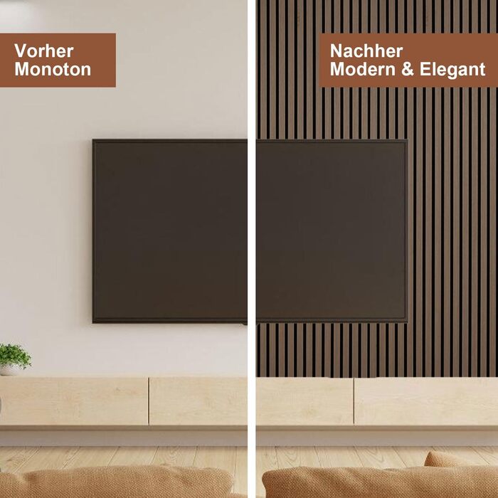 Акустичні панелі з дерева та фетру 120x60 см, набір 4 шт (2,88 м²), звукопоглинаюча стінова облицовка для покращення акустики приміщення, колір Чорний горіх